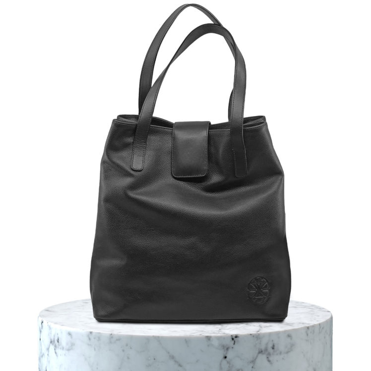 cabas en cuir grainé noir 