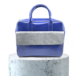 sac en cuir bleu et gris en cuir vintage