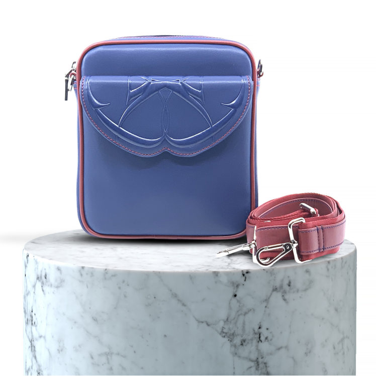 pochette homme en cuir bleu et rouge 