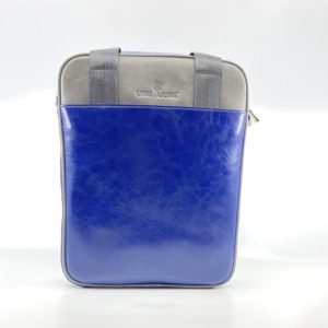 sacoche en cuir vintage bleu et gris
