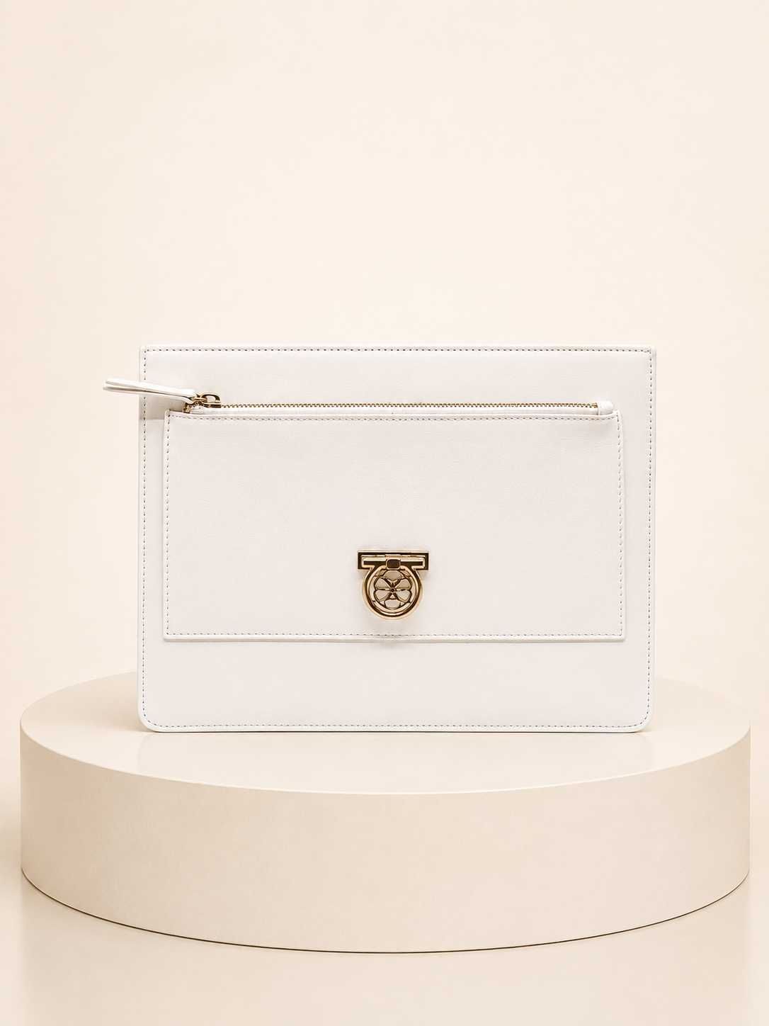 Sac Ophra Blanc en cuir lisse- sac ouvert