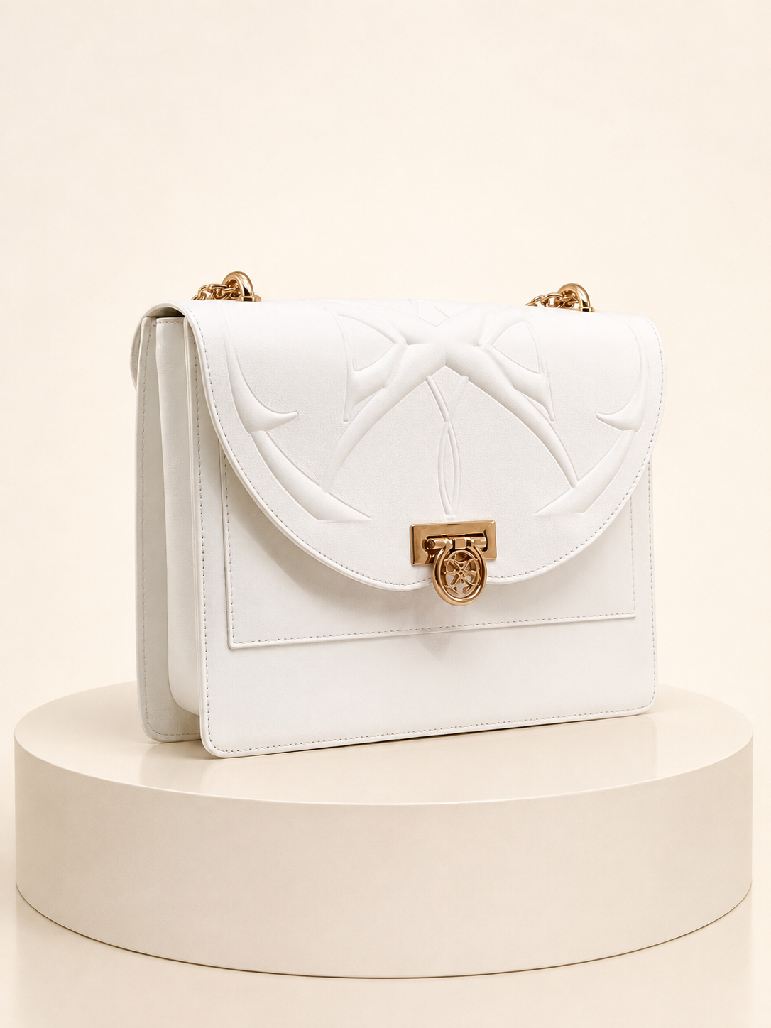 Sac Ophra Blanc en cuir lisse- vue 3/4