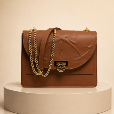 Sac Ophra Cognac en cuir lisse - détail du sac Lyne Juline