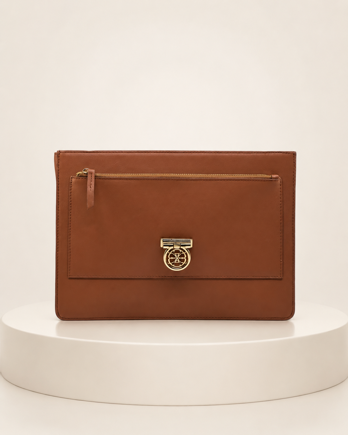 Sac Ophra Cognac en cuir lisse- poche devant