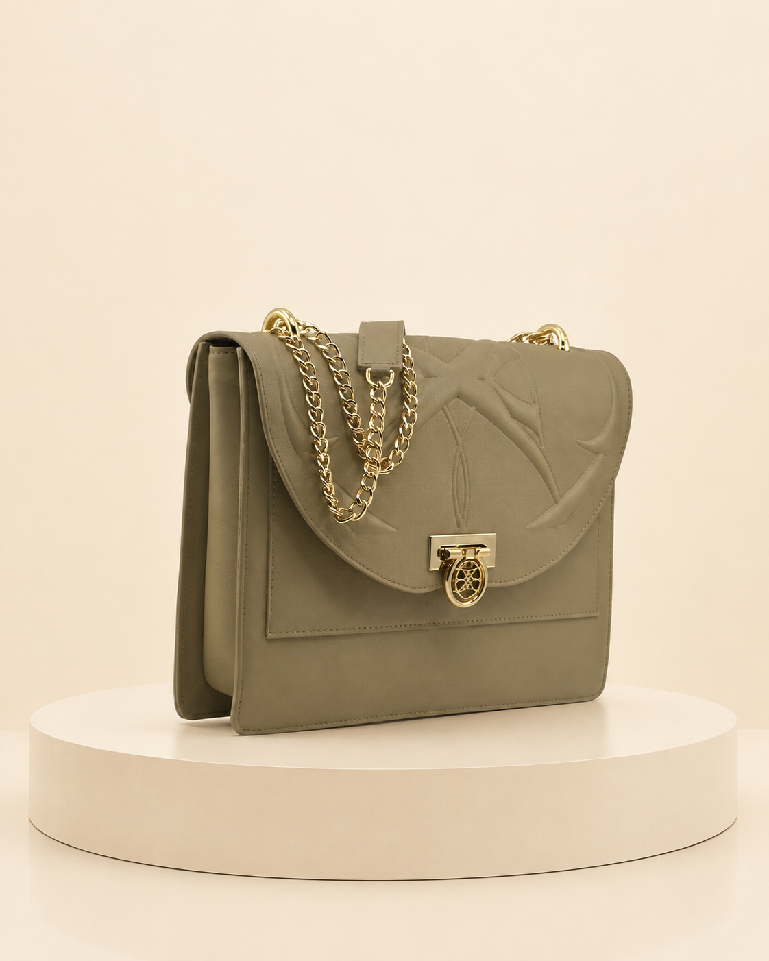 Sac Ophra Olive Nude en cuir lisse - vue de côté