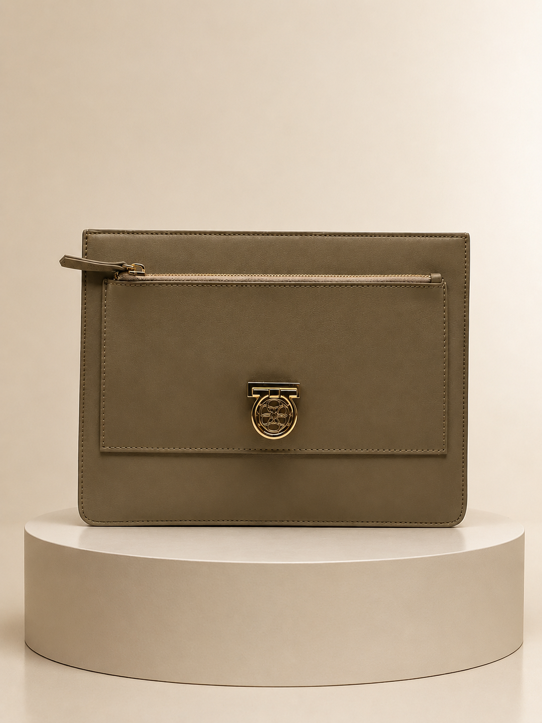 Sac Ophra Olive Nude en cuir lisse