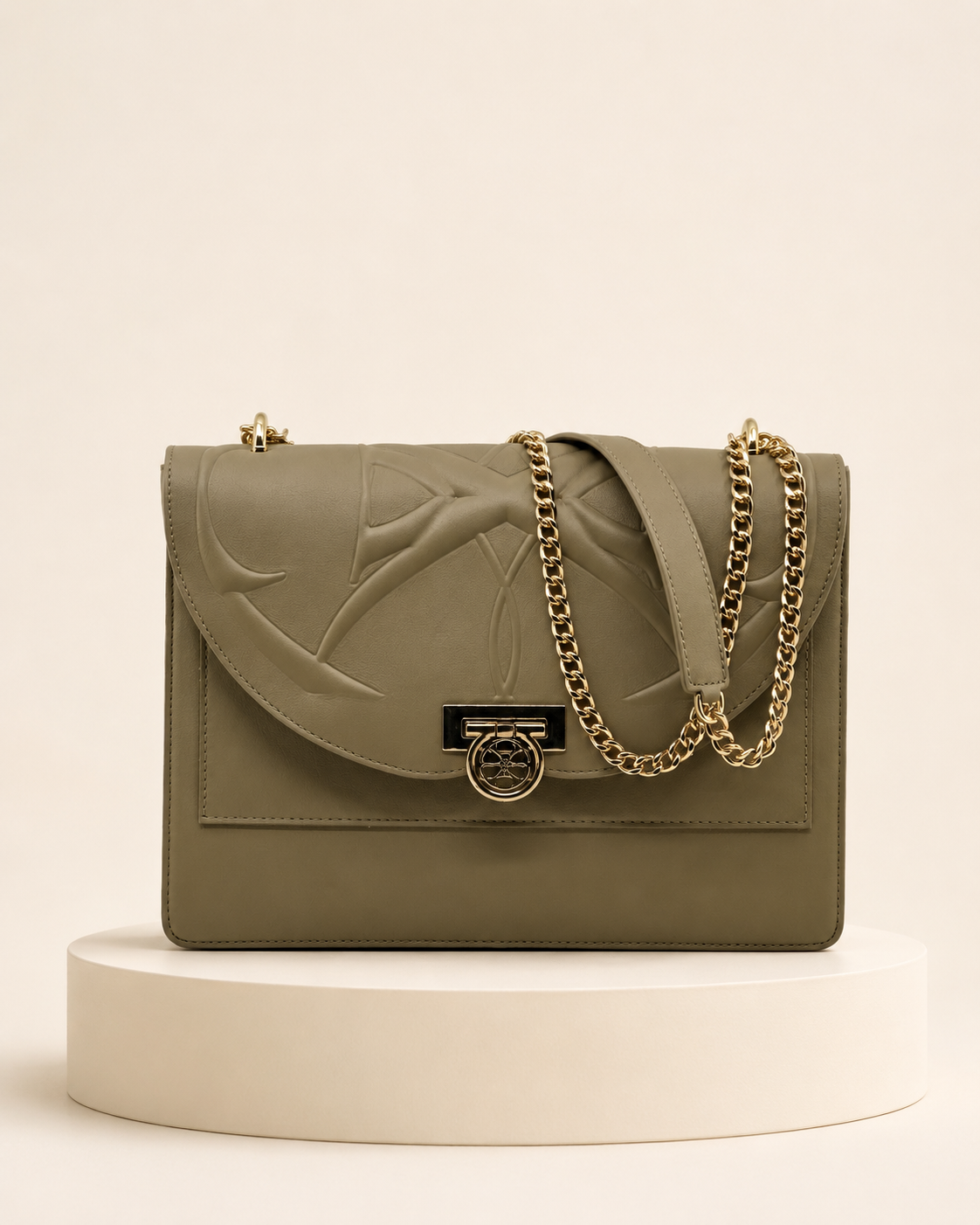 Sac Ophra Olive Nude en cuir lisse -