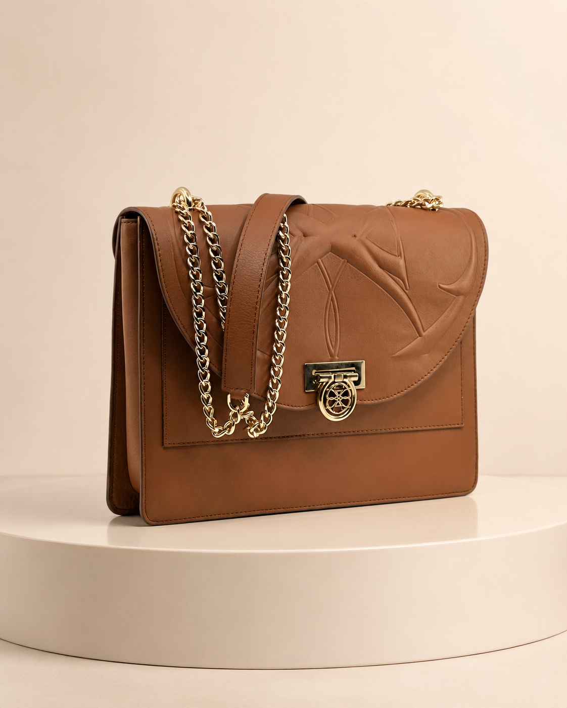 Sac Ophra Cognac en cuir lisse - vue de côté